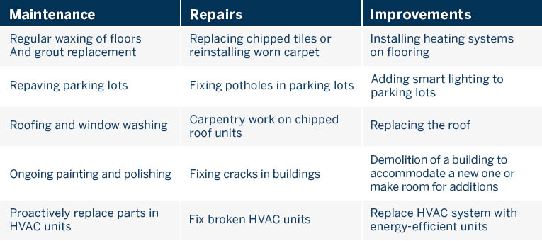 Maintenance Repairs Improvements Chart